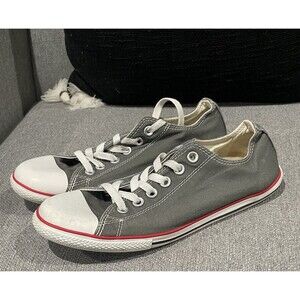 Converse Women CTAS Gray‎ Canvas Low Top Sneakers with Red Trim, 113896F, Size 8